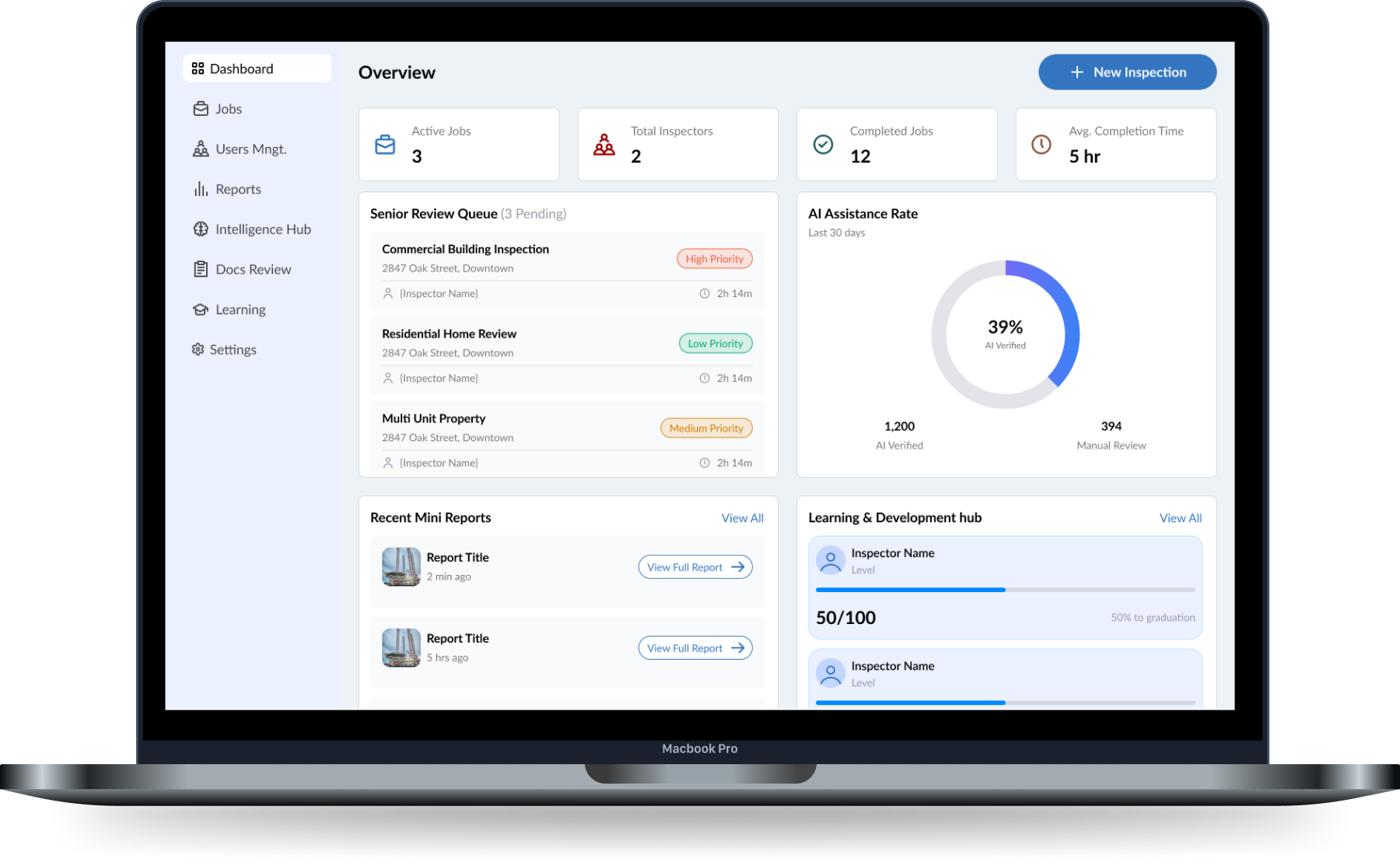 Inspectli dashboard on MacBook